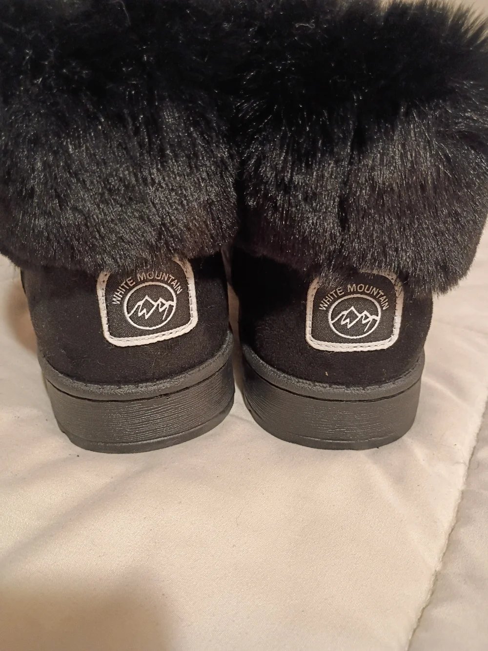 WHITE MOUNTAIN Women's Black Fur-Cuff Winter Boots